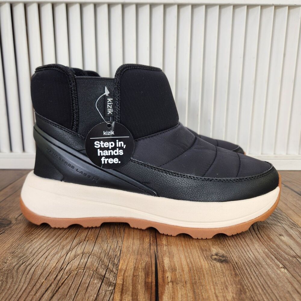 Kizik Juno 2 Hands Free Slip On Low Boots Womens Sz 9 Black Whitecap Winter Snow
